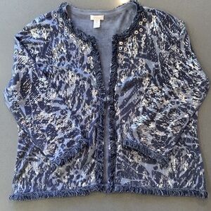 Blue and Silver Animal Print Knit Cardigan Jacket LN